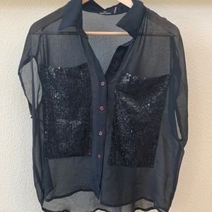 Sher Black Top with Sequin Pockets